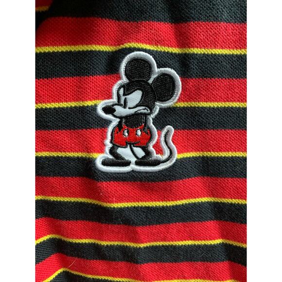 Disney X Forever 21 Angry Mickey Mouse Red Striped Polo Shirt Boys Size Small - Picture 2 of 5